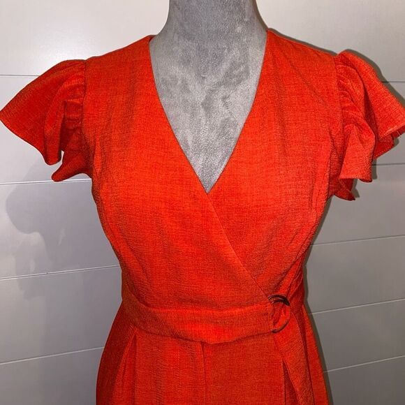 Taylor Women's Zip-Front Belted Wide-Leg Orange Jumpsuit Size 2 - Picture 2 of 11
